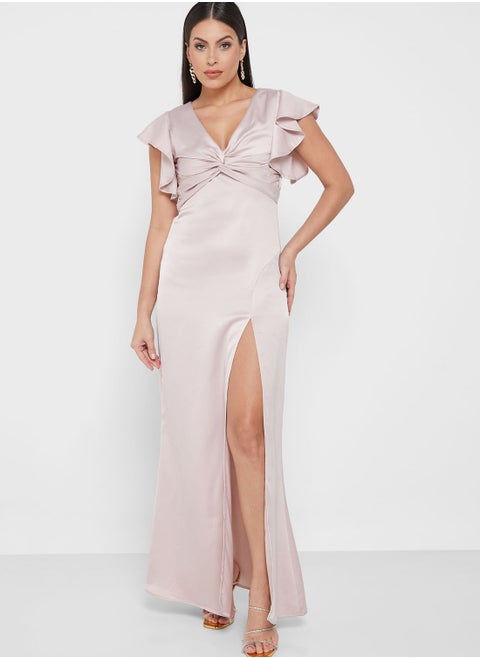 Front Split Flutter Sleeve Dress