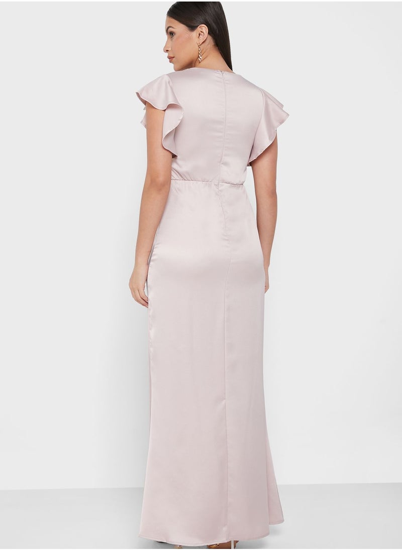 TFNC - Front Split Flutter Sleeve Dress - Image 1