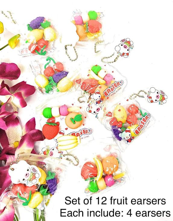 Tera13 TERA 13 Return Gifts for Girls Eraser for Kids Stylish Eraser for Girls Fruit Eraser 48 Pieces for Kids (12 Pkt) Fruit Shapen Non Toxic Dust Free Eraser for Girls Eraser Set for Kids - Image 2