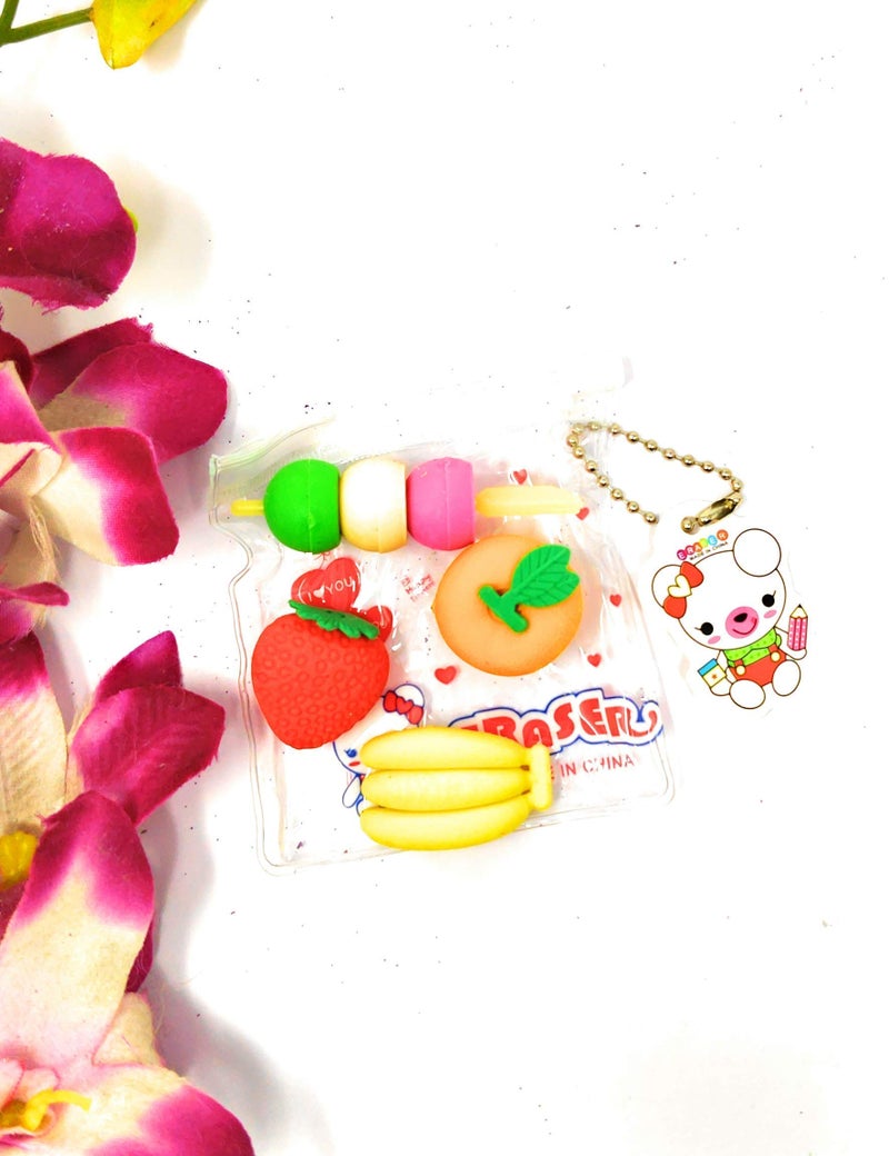 Tera13 TERA 13 Return Gifts for Girls Eraser for Kids Stylish Eraser for Girls Fruit Eraser 48 Pieces for Kids (12 Pkt) Fruit Shapen Non Toxic Dust Free Eraser for Girls Eraser Set for Kids - Image 3