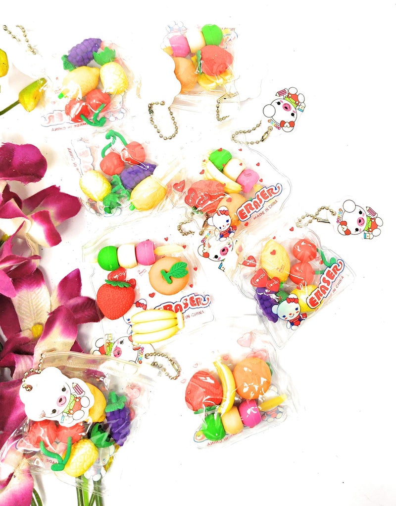 Tera13 TERA 13 Return Gifts for Girls Eraser for Kids Stylish Eraser for Girls Fruit Eraser 48 Pieces for Kids (12 Pkt) Fruit Shapen Non Toxic Dust Free Eraser for Girls Eraser Set for Kids - Image 4