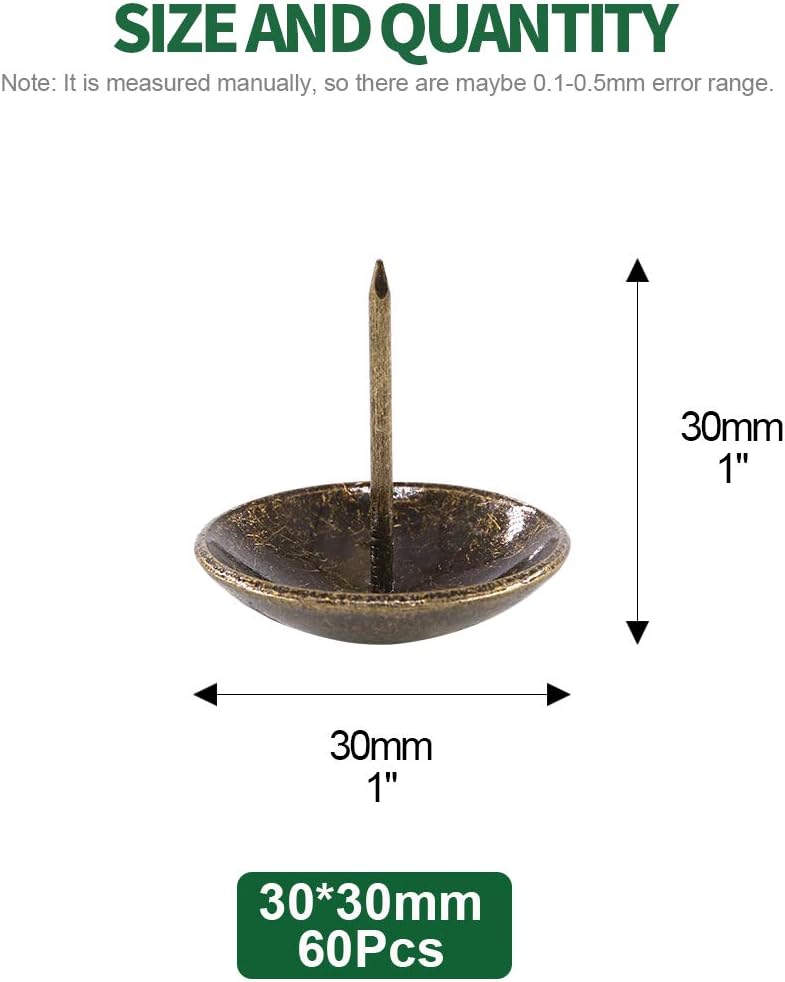 Keadic 60Pcs [ 1-3/16" in Diameter ] Antique Upholstery Tacks Furniture Nails Pins Assortment Kit for Upholstered Furniture Cork Board or DIY Projects - Bronze - Image 2