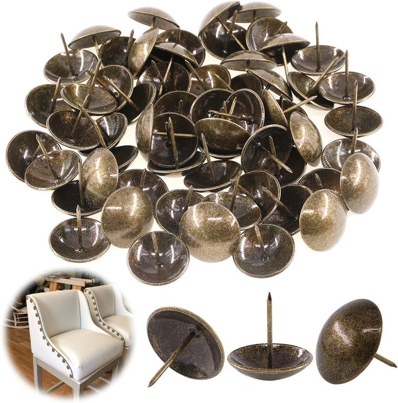 Keadic 60Pcs [ 1-3/16" in Diameter ] Antique Upholstery Tacks Furniture Nails Pins Assortment Kit for Upholstered Furniture Cork Board or DIY Projects - Bronze - Image 1