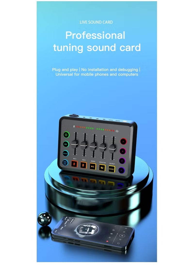 ZONBON F9 Gaming Audio Mixer, Sound Card for Streaming, Streaming RGB PC Mixer with XLR Microphone Interface, Volume Fader, 48V Phantom Power, for Podcast/Recording/Game Voice/Youtube/TikTok/Vocal - Image 5