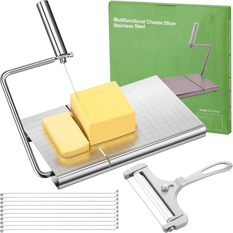 Jovitec 2 Pack Stainless Steel Cheese Slicer Wire Adjustable Handheld Cheese Cutter Board with 10 Replacement Wires for Block Cheese - Image 1