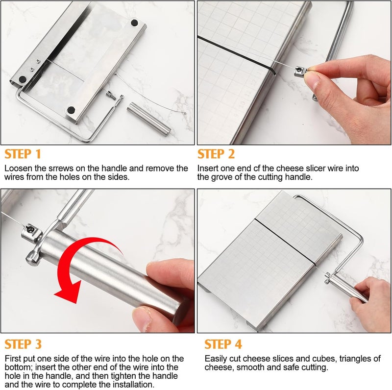 Jovitec 2 Pack Stainless Steel Cheese Slicer Wire Adjustable Handheld Cheese Cutter Board with 10 Replacement Wires for Block Cheese - Image 5