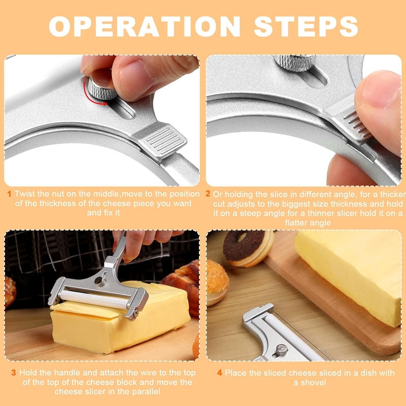 Jovitec 2 Pack Stainless Steel Cheese Slicer Wire Adjustable Handheld Cheese Cutter Board with 10 Replacement Wires for Block Cheese - Image 3