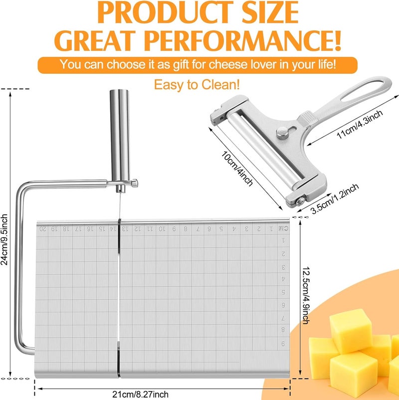 Jovitec 2 Pack Stainless Steel Cheese Slicer Wire Adjustable Handheld Cheese Cutter Board with 10 Replacement Wires for Block Cheese - Image 2