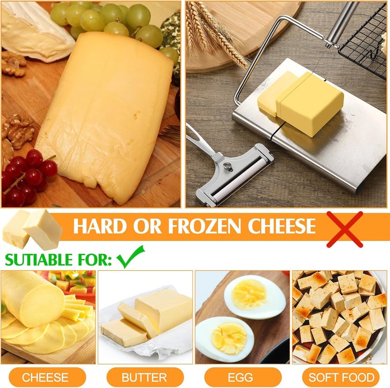 Jovitec 2 Pack Stainless Steel Cheese Slicer Wire Adjustable Handheld Cheese Cutter Board with 10 Replacement Wires for Block Cheese - Image 4