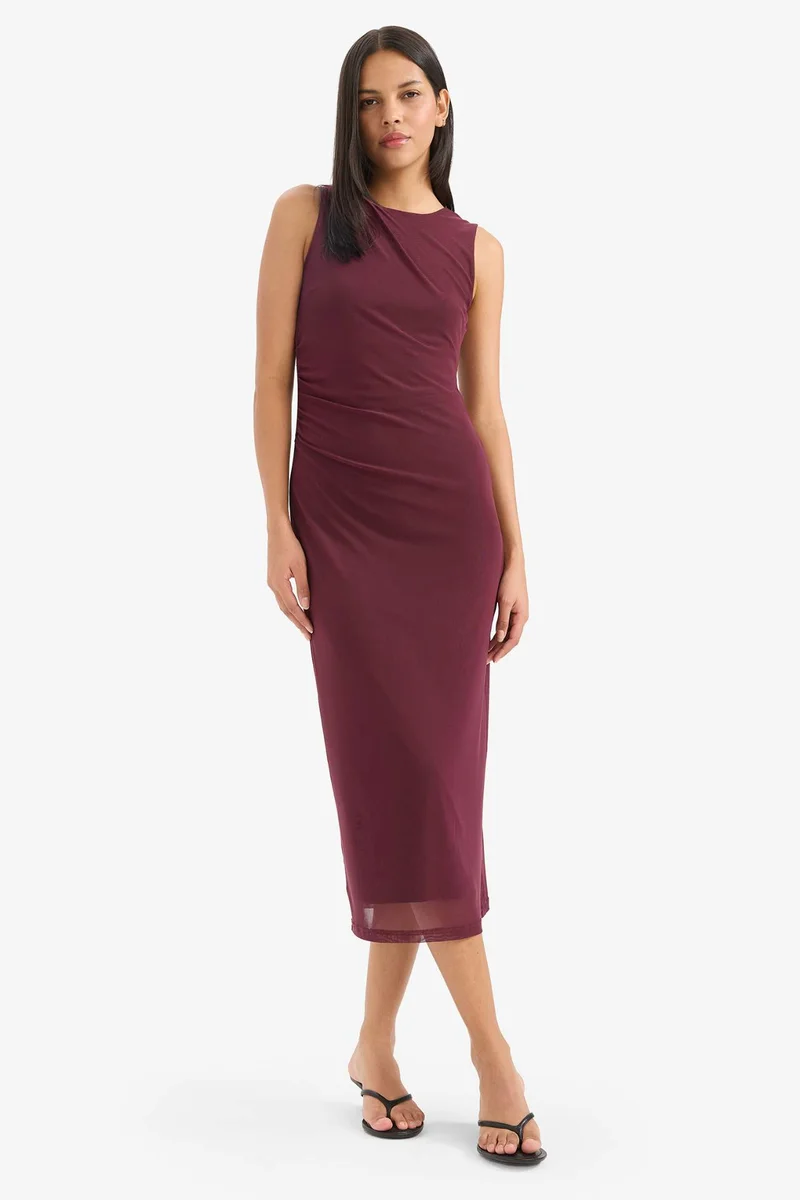 ديفاكتو Bodycon Round Collar Tulle Sleeveless Midi Dress