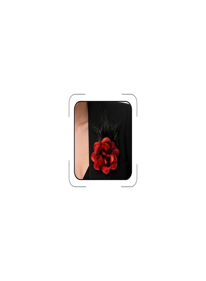 kepvrio Feather Flower Brooch Pin for Women Dainty Elegant Oversized Floral Lapel Pins Wedding Party Dance Banquet Fashion Brooch Jewelry (Style-A red) - Image 1