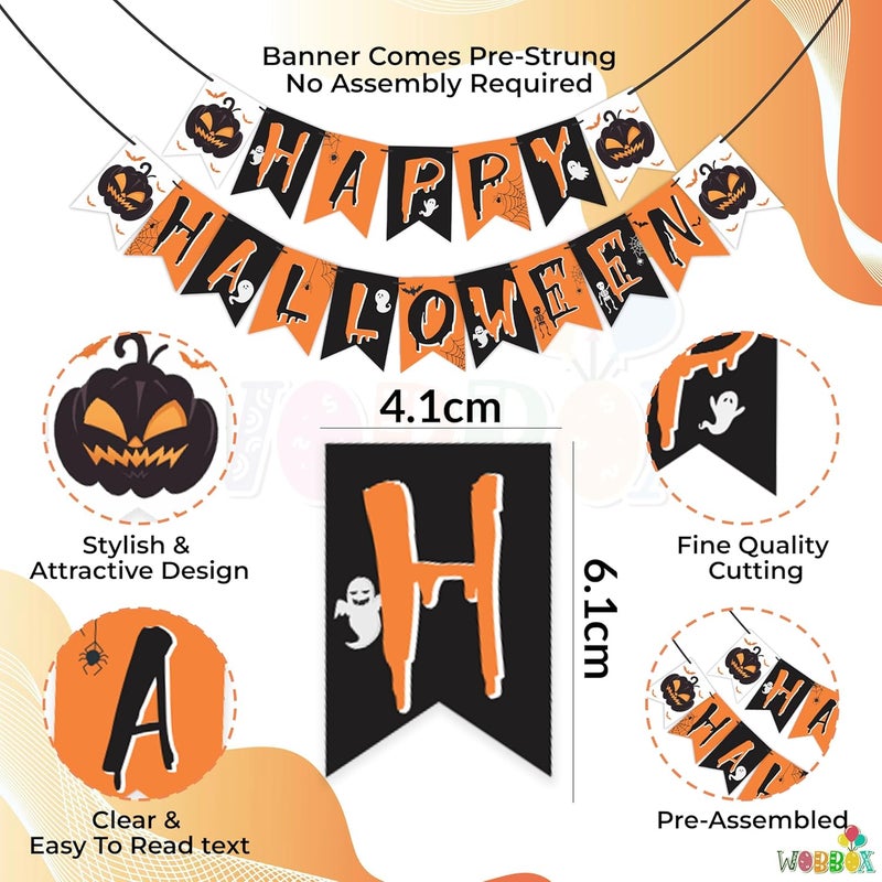 WOBBOX Halloween Party Prop Photo Booth Props DIY Kit with Bunting Banner for Party Supplies Featuring Boo Pumpkin Ghost Halloween Decorations Photo Booth Props (Combo YS) - Image 4