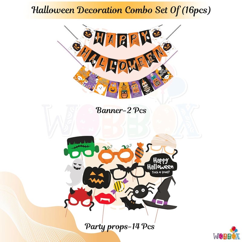 WOBBOX Halloween Party Prop Photo Booth Props DIY Kit with Bunting Banner for Party Supplies Featuring Boo Pumpkin Ghost Halloween Decorations Photo Booth Props (Combo YS) - Image 2