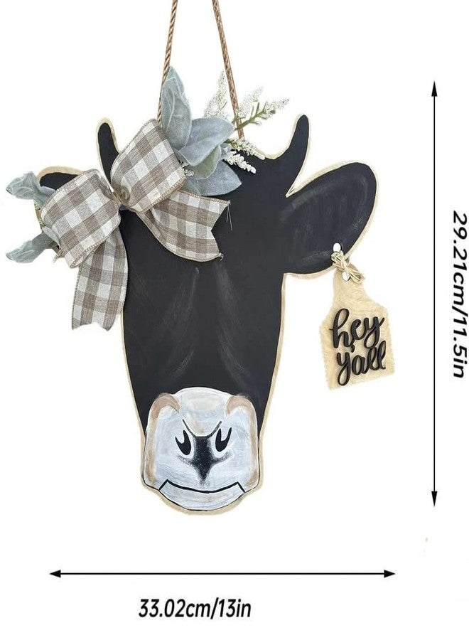 Bonlting Cow Head Door Wreath Welcome Front Door Hanger Sign Cow Print Door Sign for Farmhouse Wall Home Holiday Decoration - Image 2