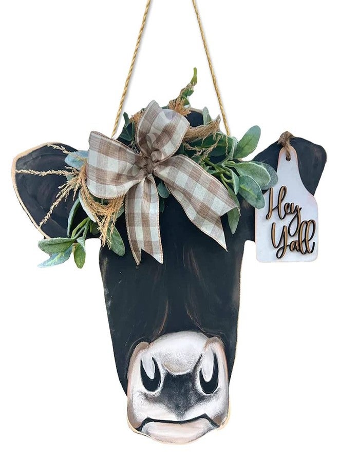 Bonlting Cow Head Door Wreath Welcome Front Door Hanger Sign Cow Print Door Sign for Farmhouse Wall Home Holiday Decoration - Image 1