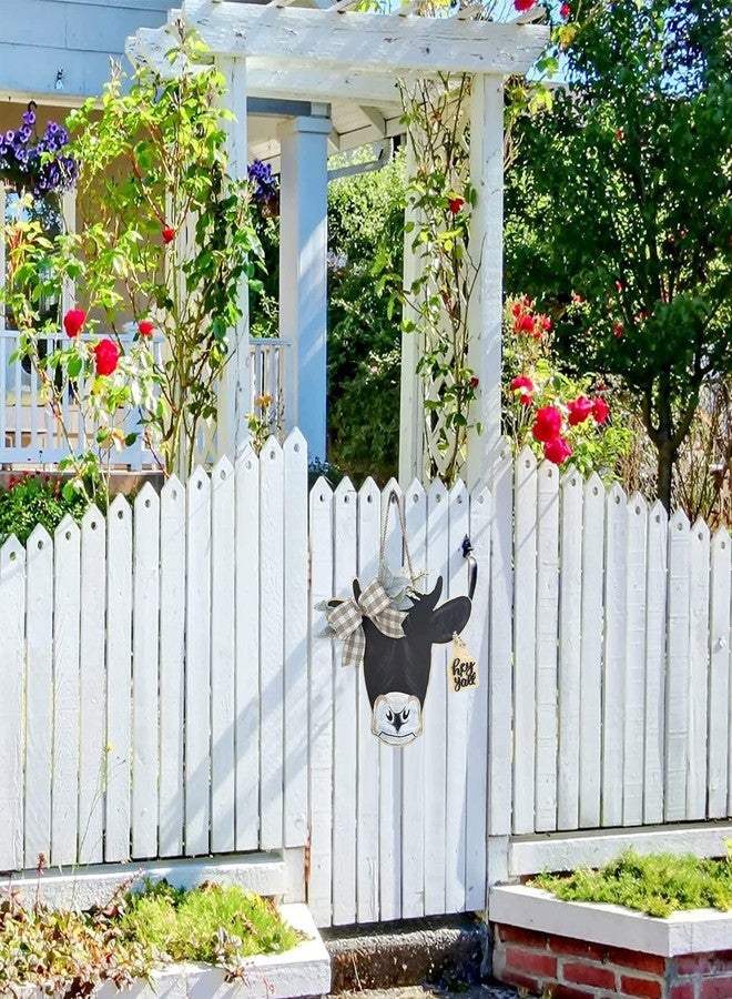 Bonlting Cow Head Door Wreath Welcome Front Door Hanger Sign Cow Print Door Sign for Farmhouse Wall Home Holiday Decoration - Image 4