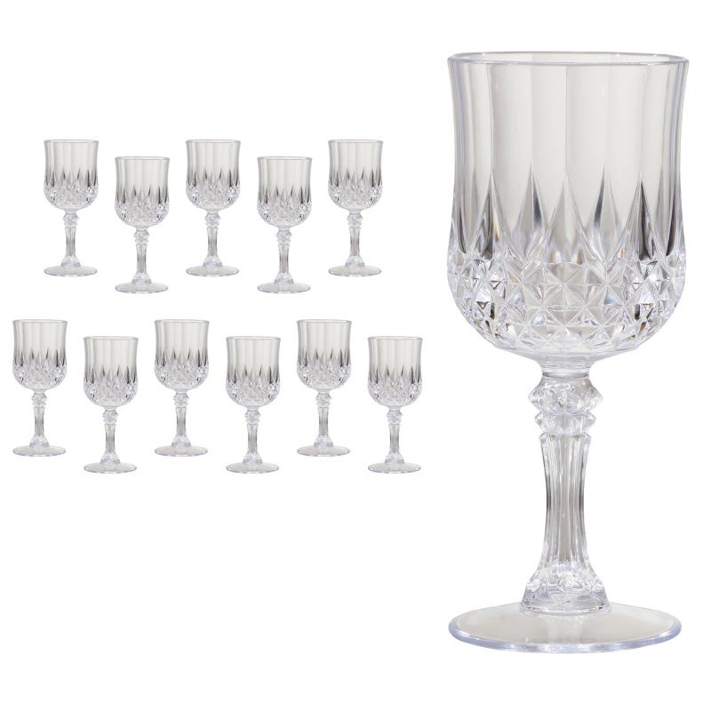 Disposable Plastic Cups - 12 Pcs Transparent Drinkware - Elegant Vintage Design for Weddings Events Parties - Image 1