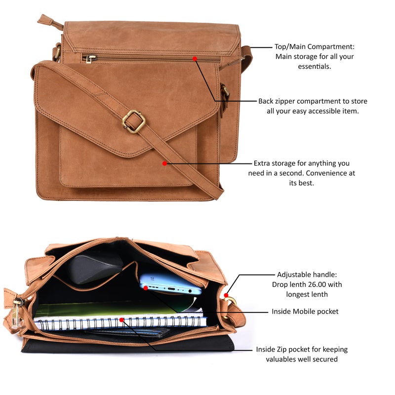 Ozora Leather Flapover Crossbody Handbag Purse for Women with Adjustable Strap & Overflap Snap Closure Tote/Bag (Cognac Hunter) - Image 4