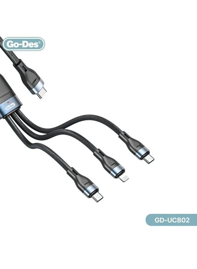 جو-ديز GO-DES كابل متعدد المنافذ 3 في 1 PD من النوع C إلى 2 نوع C 1 Lightning GD-UC802 - Image 2