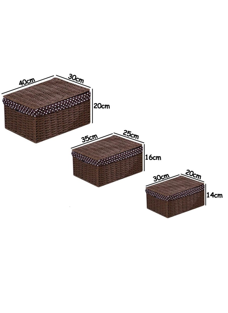 Generic - FFD  Handwoven Wicker Storage Baskets with Lids - Natural Seagrass Shelf Bins with Handles for Pantry, Bathroom, and Living Room - Set of 3 (Small, Medium, Large) - Image 1