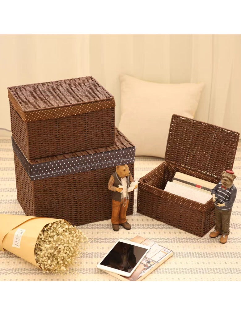 Generic - FFD  Handwoven Wicker Storage Baskets with Lids - Natural Seagrass Shelf Bins with Handles for Pantry, Bathroom, and Living Room - Set of 3 (Small, Medium, Large) - Image 1