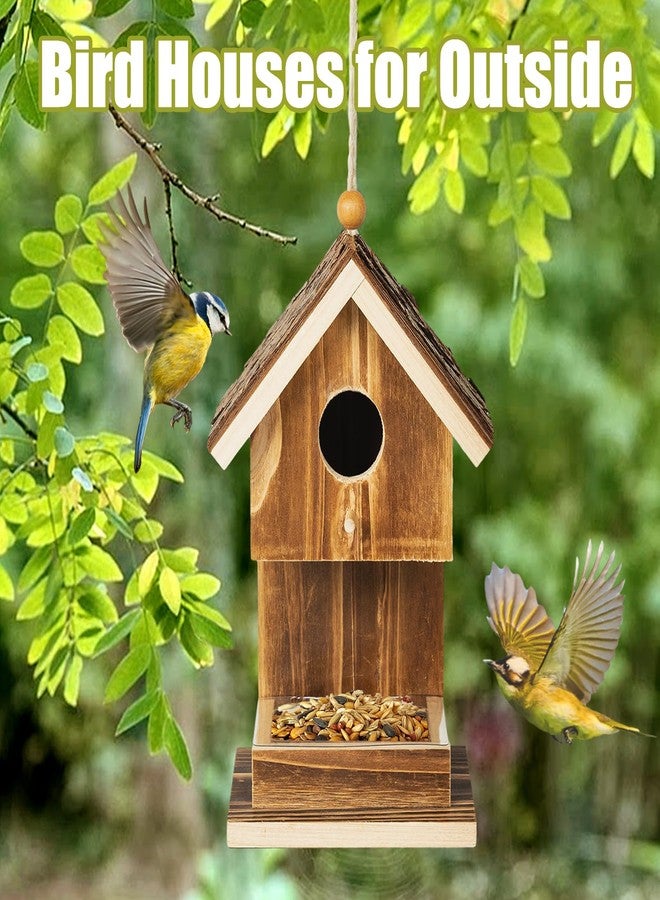 Karlliu Bird Houses for Outside Hanging Bird House Feeder for Hummingbirds Cardinal Wren Bluebird Wild Birds Small Natural Wood Birdhouse for Country Cottages Farmhouse Outdoor Garden Decoration - Image 3