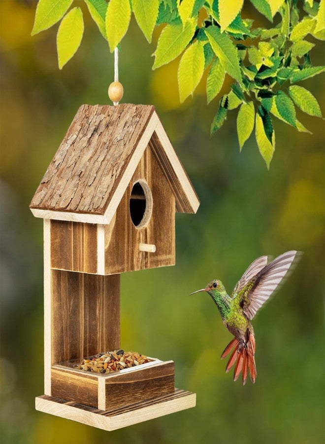 Karlliu Bird Houses for Outside Hanging Bird House Feeder for Hummingbirds Cardinal Wren Bluebird Wild Birds Small Natural Wood Birdhouse for Country Cottages Farmhouse Outdoor Garden Decoration - Image 5