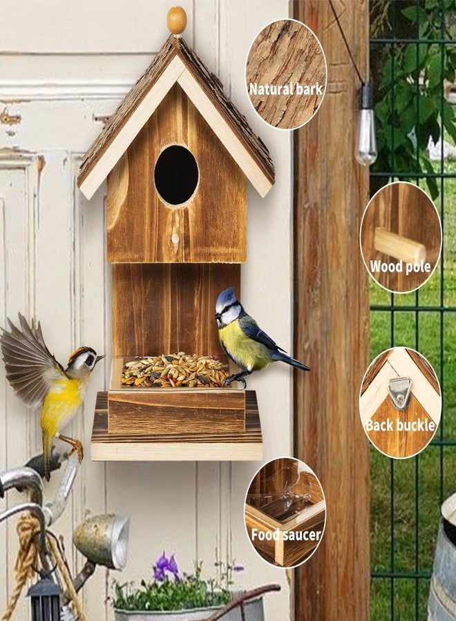 Karlliu Bird Houses for Outside Hanging Bird House Feeder for Hummingbirds Cardinal Wren Bluebird Wild Birds Small Natural Wood Birdhouse for Country Cottages Farmhouse Outdoor Garden Decoration - Image 2