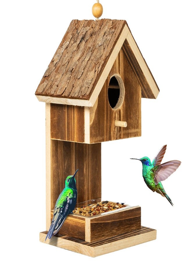 Karlliu Bird Houses for Outside Hanging Bird House Feeder for Hummingbirds Cardinal Wren Bluebird Wild Birds Small Natural Wood Birdhouse for Country Cottages Farmhouse Outdoor Garden Decoration - Image 1