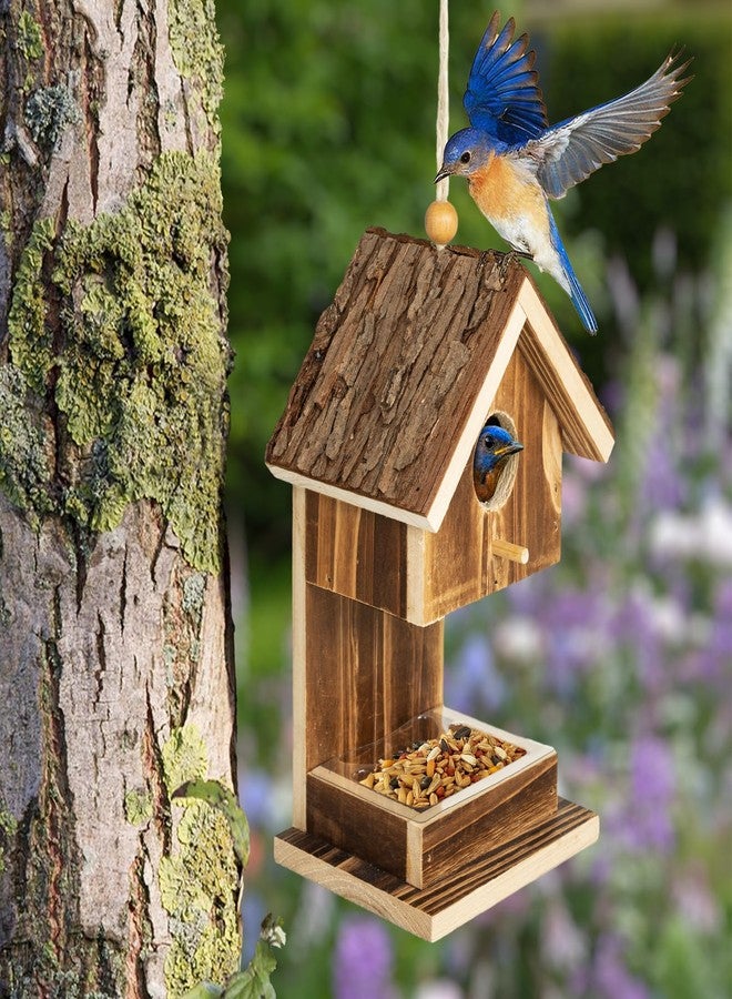 Karlliu Bird Houses for Outside Hanging Bird House Feeder for Hummingbirds Cardinal Wren Bluebird Wild Birds Small Natural Wood Birdhouse for Country Cottages Farmhouse Outdoor Garden Decoration - Image 4