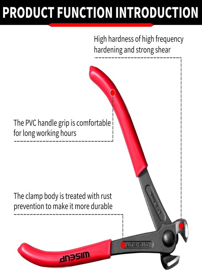 وايزأب كماشة سحب الأظافر من WISEUP، مقاس 7 بوصات، مصنوعة من الفولاذ الكروم الفاناديوم باللون الأسود، كماشة قطع طرفية، لأداة إزالة الدبابيس أو أدوات تركيب الأرضيات (7 بوصات) - Image 2