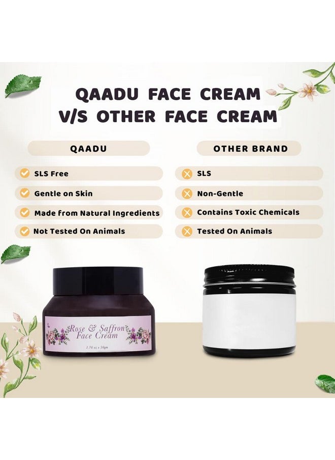QAADU Rose & Saffron Face Cream With Ashwagandha For Wrinkles, Patchy Complexion | Anti-Aging Cream For Women, Oil Free Moisturizer Suitable For All Skin Types | 50Gm  - Image 3