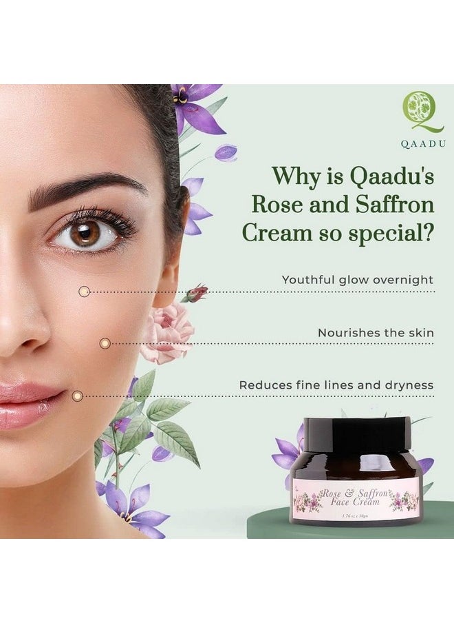 QAADU Rose & Saffron Face Cream With Ashwagandha For Wrinkles, Patchy Complexion | Anti-Aging Cream For Women, Oil Free Moisturizer Suitable For All Skin Types | 50Gm  - Image 2