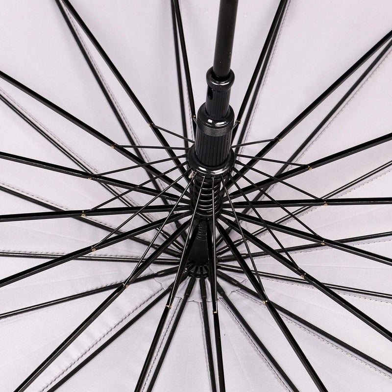 ThreeH Bamboo Stick Umbrella Auto Open Solid Color Fashionable and Simple 190T 16 Ribs, KS08 Grey - Image 3