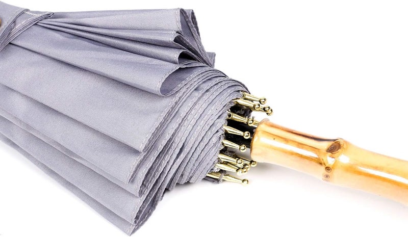 ThreeH Bamboo Stick Umbrella Auto Open Solid Color Fashionable and Simple 190T 16 Ribs, KS08 Grey - Image 5