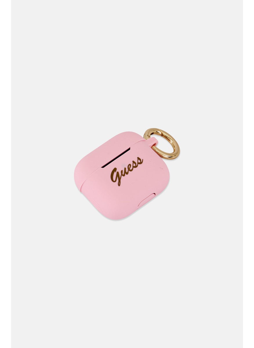 GUESS Brand Logo Airpods 3 Case With Keychain Metal Carabiner, Pink  - Image 3