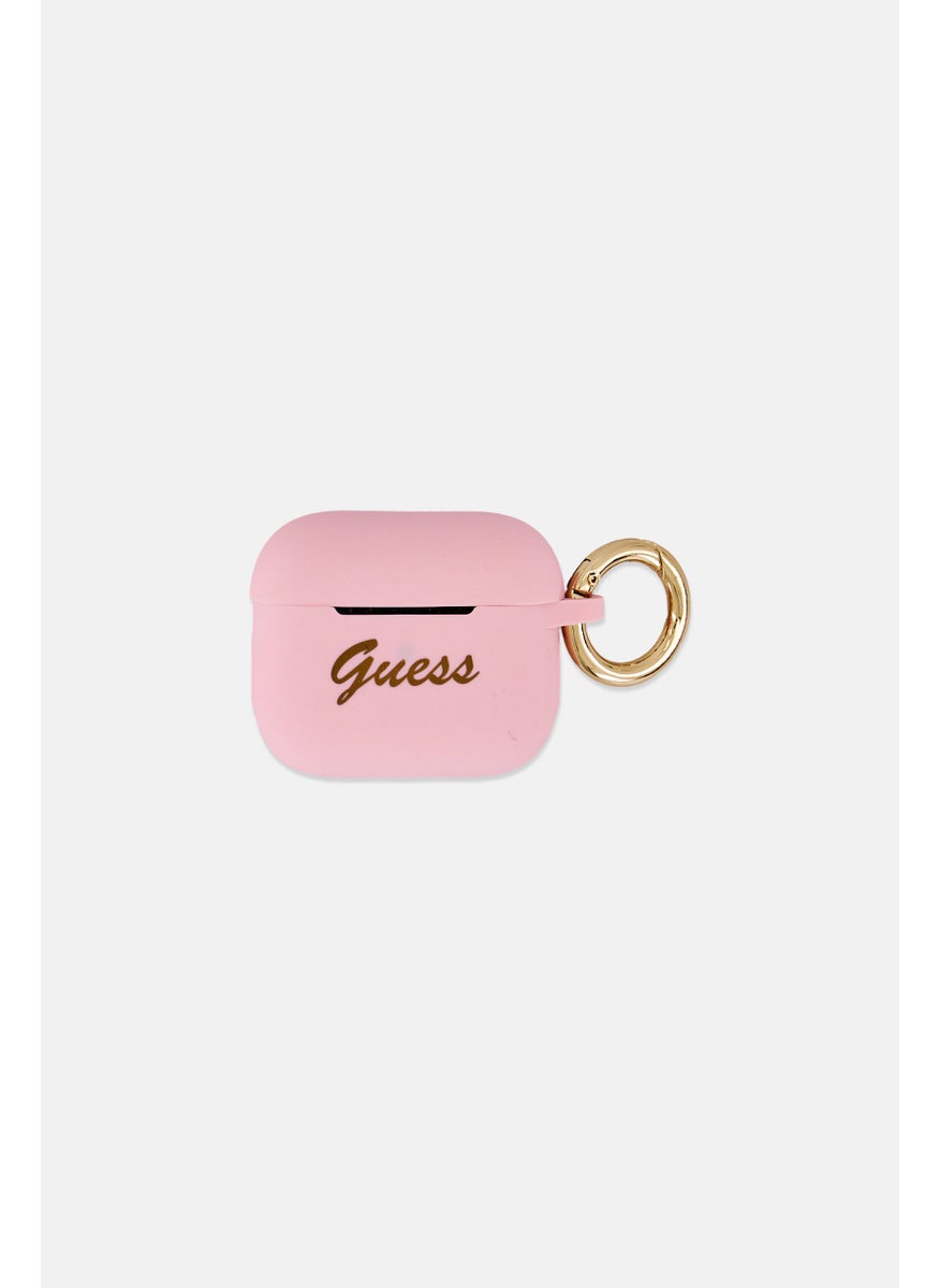 GUESS Brand Logo Airpods 3 Case With Keychain Metal Carabiner, Pink  - Image 2