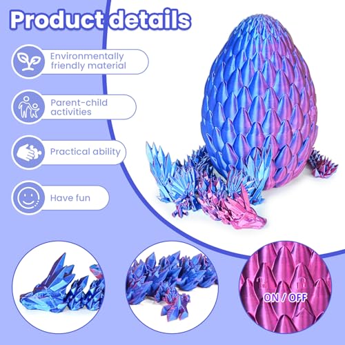 Olee Odee 3D Printed Dragon Eggs with Articulated Fly Dragon Inside Collectible Figurines Fidget Toy for Adults Kids Birthday Easter Christmas White Elephant Gifts for Friends ColleaguesPurple M size - Image 5