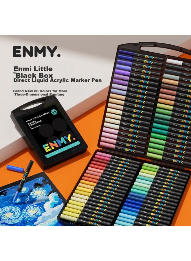 Enmienmy80 Colorful Mini Black Box Direct Liquid Acrylic Markers With Soft Tips For Students' Drawing And Art, Non-transparent, Stackable Watercolor Pens, Birthday Gift, Back-to Gift