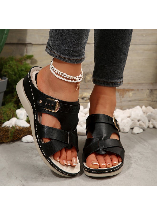 Bottom Waist Line  Summer Plus Size European And American Style Lightweight Wedge Slippers Women's Slippers Year Red And Blue