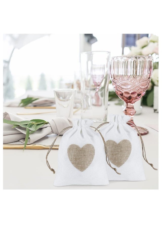 20 Pcs Burlap Drawstring Gift Bags, Heart Design Jute Pouches for Weddings, Baby Showers, DIY Crafts, and Small Object Storage (14x10cm) - Image 5