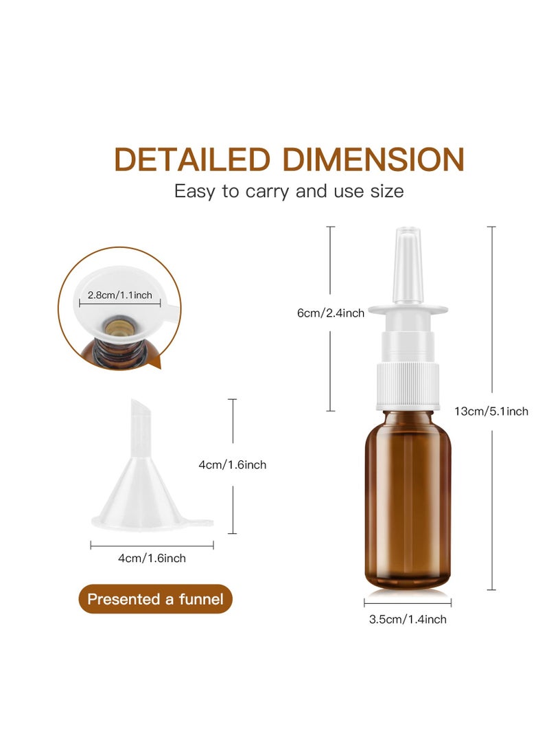 Nasal Spray Bottle, 6 Pcs 30ML/1oz Glass Amber, Refillable Fine Mist Sprayers Atomizers, Small Empty Nasal Sprayer with Funnels and Labels