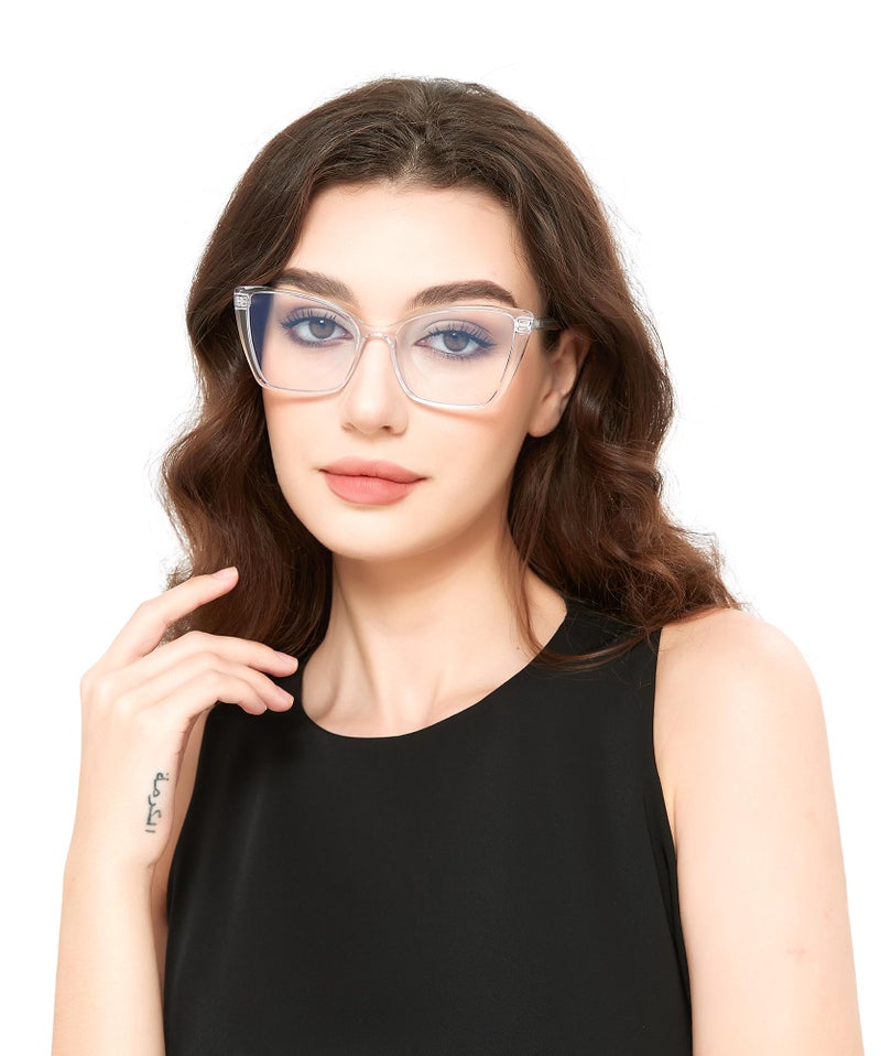 JFXQDR Blue Light Blocking Glasses for Women, Oversized Trendy Cat Eye Computer Gaming Glasses Anti Glare & UV Glare RF6204 (Clear Cateye Frame) - Image 2