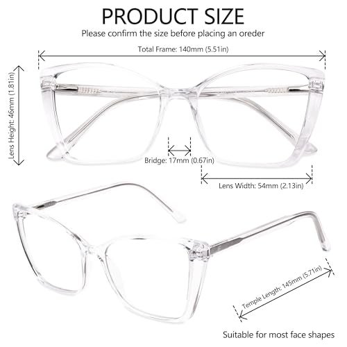 JFXQDR Blue Light Blocking Glasses for Women, Oversized Trendy Cat Eye Computer Gaming Glasses Anti Glare & UV Glare RF6204 (Clear Cateye Frame) - Image 4