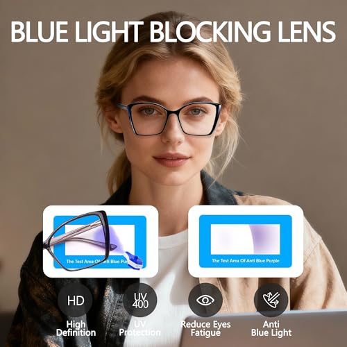 JFXQDR Blue Light Blocking Glasses for Women, Oversized Trendy Cat Eye Computer Gaming Glasses Anti Glare & UV Glare RF6204 (Clear Cateye Frame) - Image 5