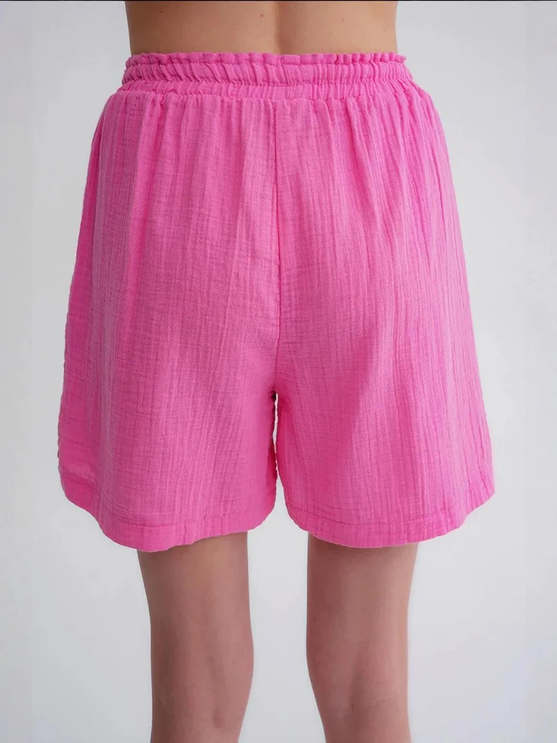 MixRay Powder Pink Mixray High-Waist Textured Wide-Leg Shorts for Women | Best Price UAE