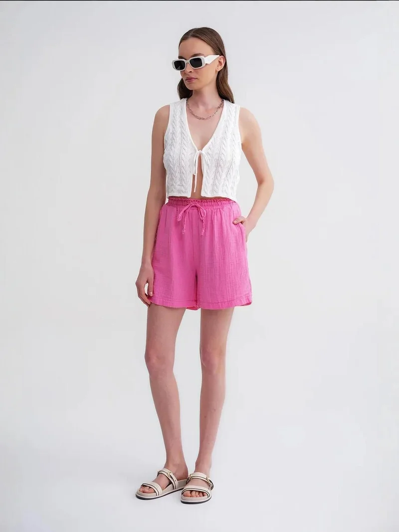 MixRay Mixray High-Waisted Textured Cotton Shorts