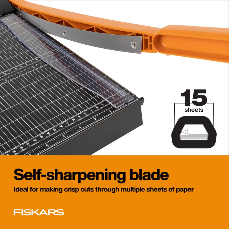 Fiskars Recycled Bypass Guillotine Paper Cutter, 12" Cut Length, Self-Sharpening, Paper Trimmer for Crafting and Scrapbooking, Arts and Crafts Supplies, Photo Cutter with 30% Recycled Materials - Image 3
