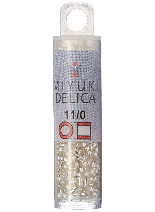 Miyuki DB041 7.2gm Delica Seed Beads, Size 11/0, Silver Lined Crystal - Image 1