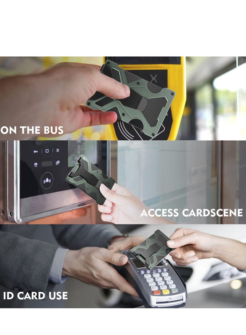 Zikra Minimalist Wallet for Men- Slim Aluminum Metal Money Clip Wallet with Clear ID Card Holder, Carbon Fiber Wallet, RFID Blocking,Holds up 15 Cards with Cash Clip,Ultra-Thin Tactical Wallet (Green) - Image 3